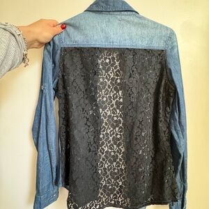 NWOT Lace Back Denim Button Down Shirt